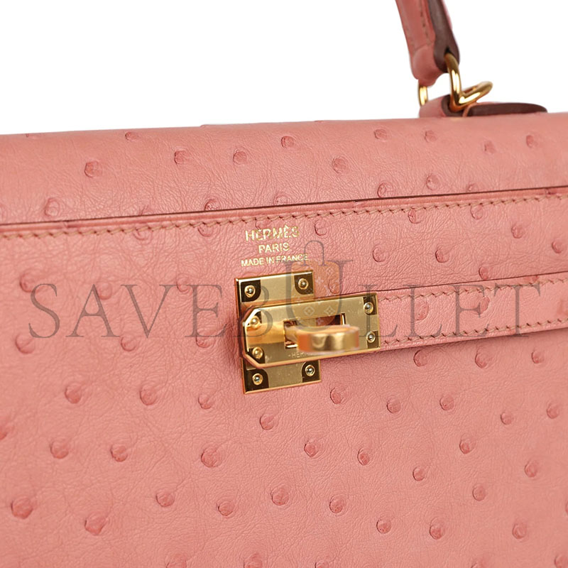 HERMÈS MASTER KELLY 28 CERAMIC POWDER OSTRICH GOLD HARDWARE (28*22*10cm)